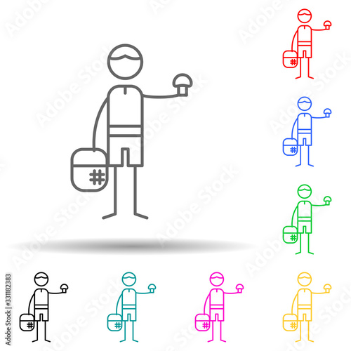Mushroom picker multi color set icon. Simple thin line, outline vector of hobbie icons for ui and ux, website or mobile application