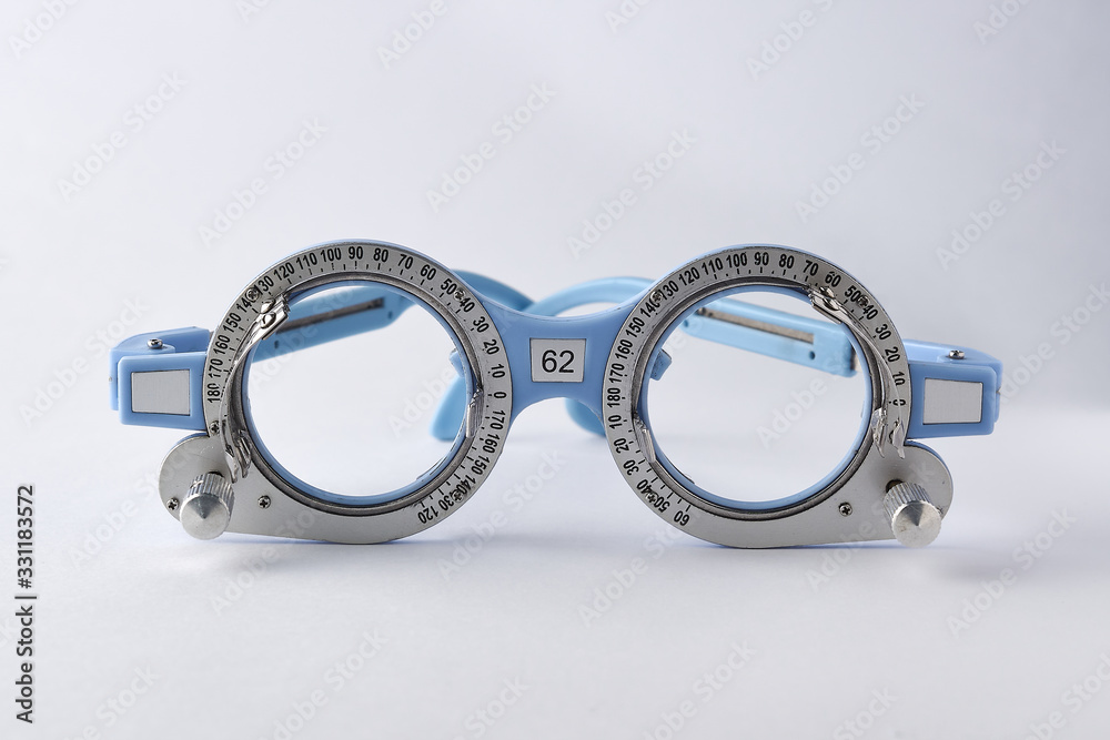 Optometrist medical equipment, Equipment tool for test vision exam isolated white background.
