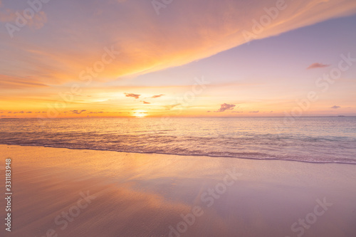 Sea sand sky concept  sunset colors clouds  horizon  horizontal background banner. Inspirational nature landscape  beautiful colors  wonderful scenery of tropical beach. Beach sunset  summer vacation