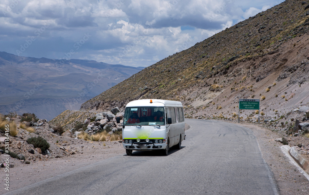 Highlands Peru Andes. Desert. Highway 109. Bus