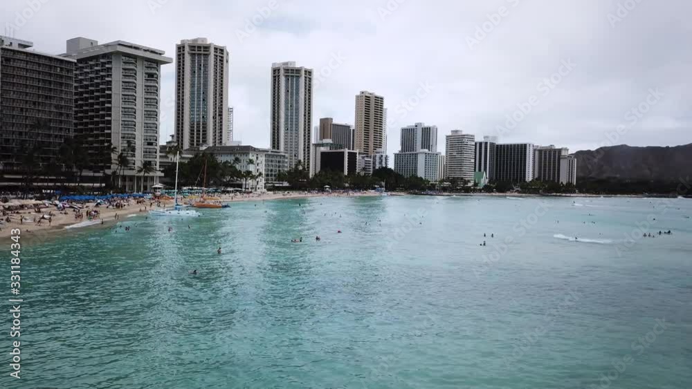Waikiki Beach in Honolulu City, Oahu, Hawai, Aerial Drone Footage Waikiki Beach in Honolulu City, Oahu, Hawai, Aerial Drone Footage