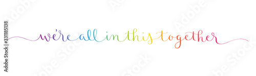WE'RE ALL IN THIS TOGETHER rainbow vector brush calligraphy banner with swashes