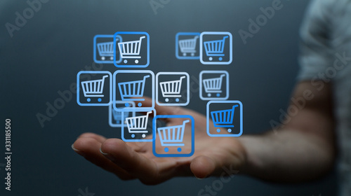 Online shopping business concept selecting shopping cart.