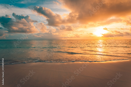 Sea sand sky concept, sunset colors clouds, horizon, horizontal background banner. Inspirational nature landscape, beautiful colors, wonderful scenery of tropical beach. Beach sunset, summer vacation © icemanphotos