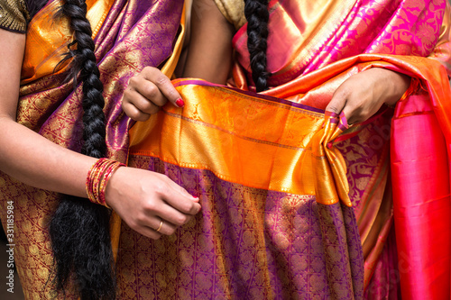 Sisters in colourful sari