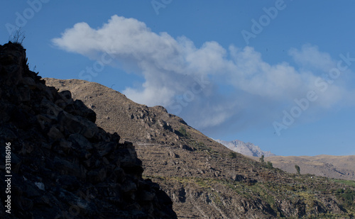 Chivay Peru. Hualca volcano erupting