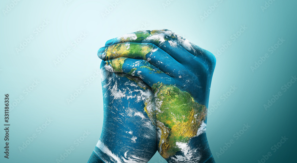 Green Planet in Your Hands. Save Earth. Environment Concept. Elements of this image furnished by NASA - obrazy, fototapety, plakaty 
