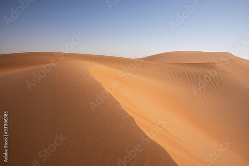 Abstract landscape with desert dunes on a sunny day. Liwa desert, Abu Dhabi, United Arab Emirates.