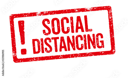 A red stamp on a white background - Social Distancing