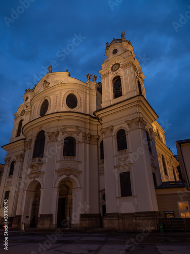 Salzburg, Austria - Oct 10th, 2019: The Kollegienkirche in Salzburg, Austria, is the church of the University of Salzburg. It was built in Baroque style by Johann Bernhard Fischer von Erlach