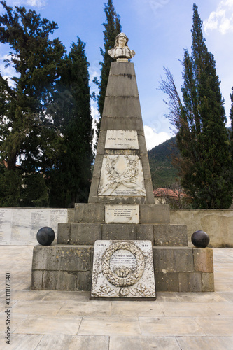  Statue of Odysseas Androutsos, the commader in the battle between Greek revolutionaries and the Ottoman Empire during the Greek War of Independence in 1821 in Gravia village, Phocis, Greece