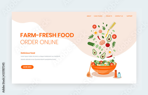 Farm fresh food online vector website landing page design template