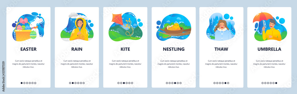 Spring website and mobile app onboarding screens vector template