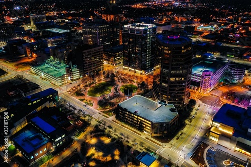 Beautiful scenery of Greensboro city lights from above on a clear night photo