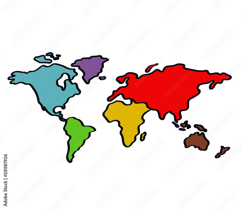 Geographical world map on a white background. Vector illustration. - obrazy, fototapety, plakaty 