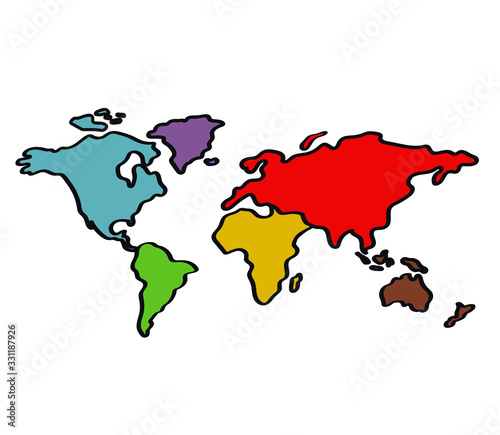 Geographical world map on a white background. Vector illustration.