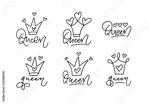 Vector queen and crown childlike doodle fun text