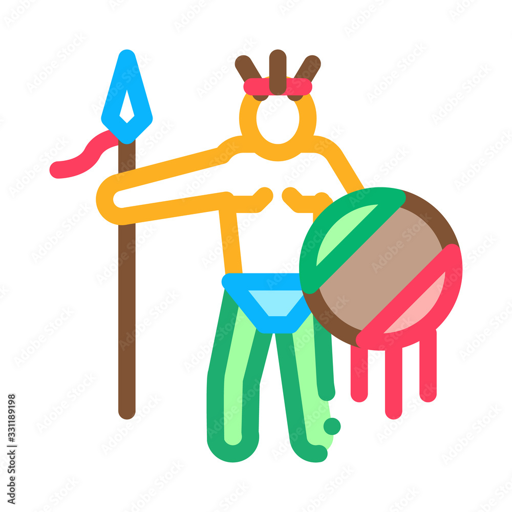 Aztec with Spear and Shield Icon Vector. Outline Aztec with Spear and Shield Sign. Isolated Contour Symbol Illustration
