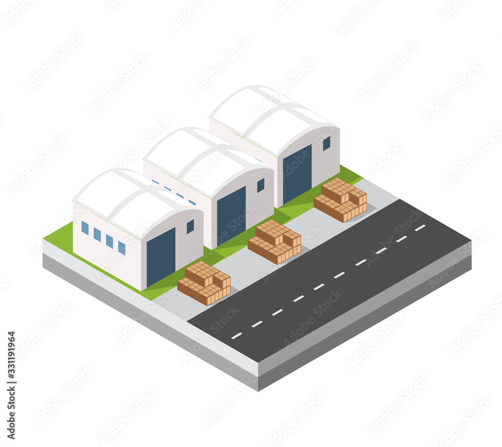 Isometric 3D city module industrial urban factory Isometric 3D city module industrial urban factory