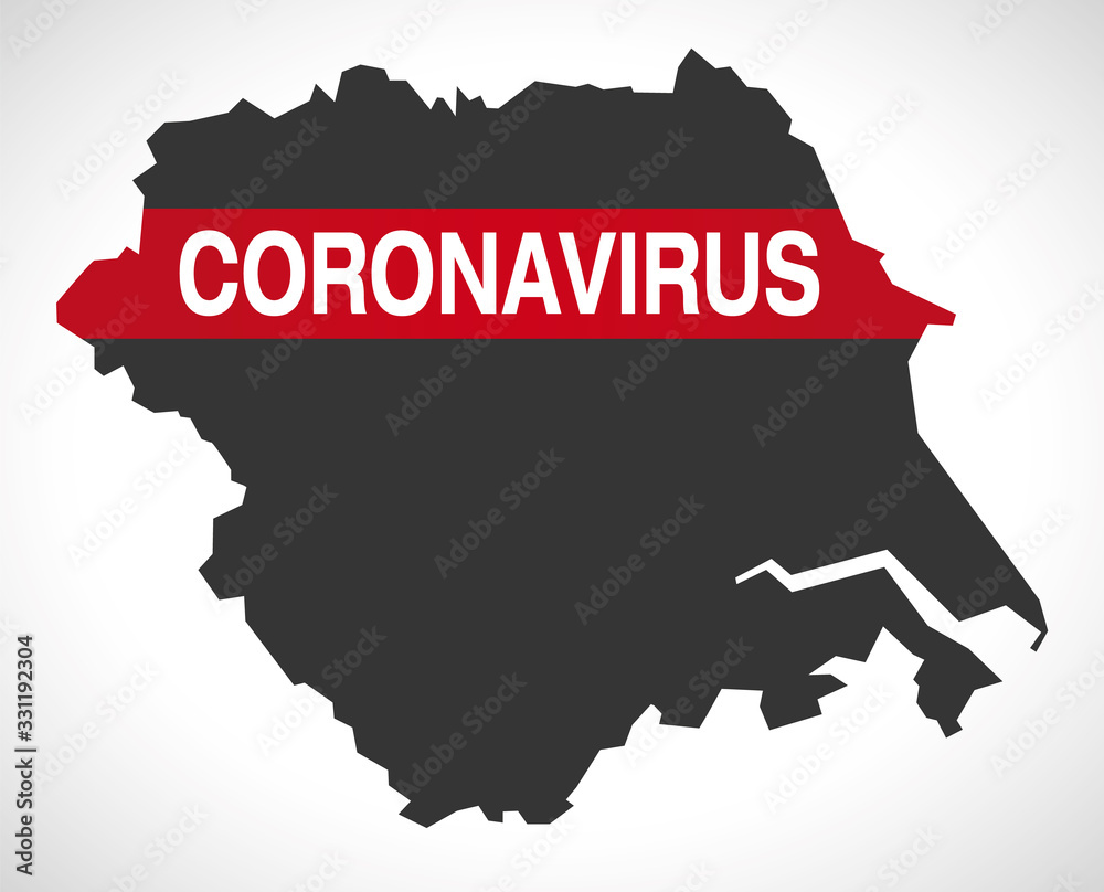 Yorkshire and the Humber ENGLAND UK region map with Coronavirus warning illustration