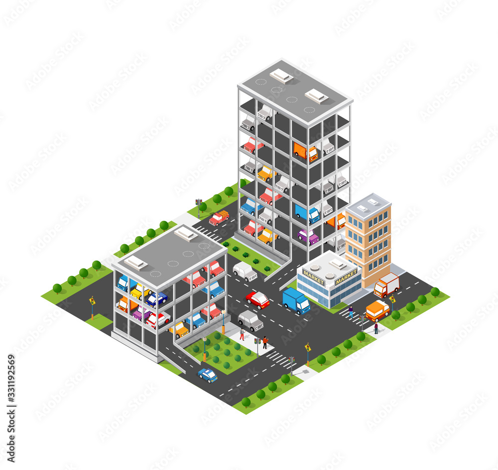 Traffic transport city multi-story parking carpark garage