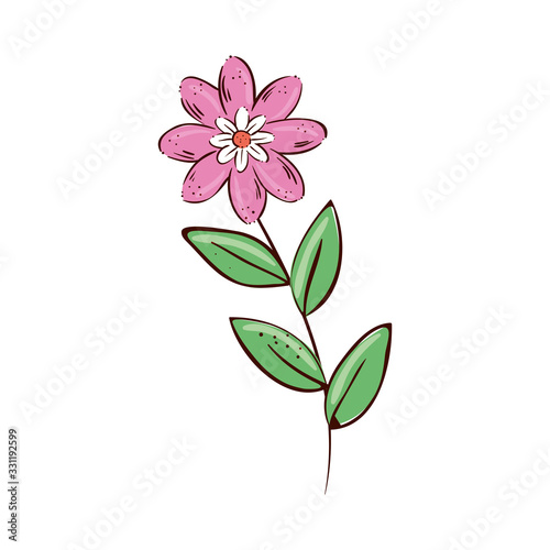 Fototapeta Naklejka Na Ścianę i Meble -  cute flower pink with branch and leafs isolated icon vector illustration design