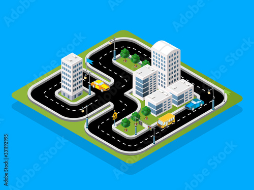 Isometric 3D illustration Track racing with cars