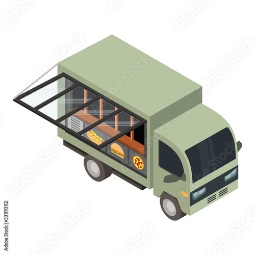 Fast food truck icon. Isometric of fast food truck vector icon for web design isolated on white background