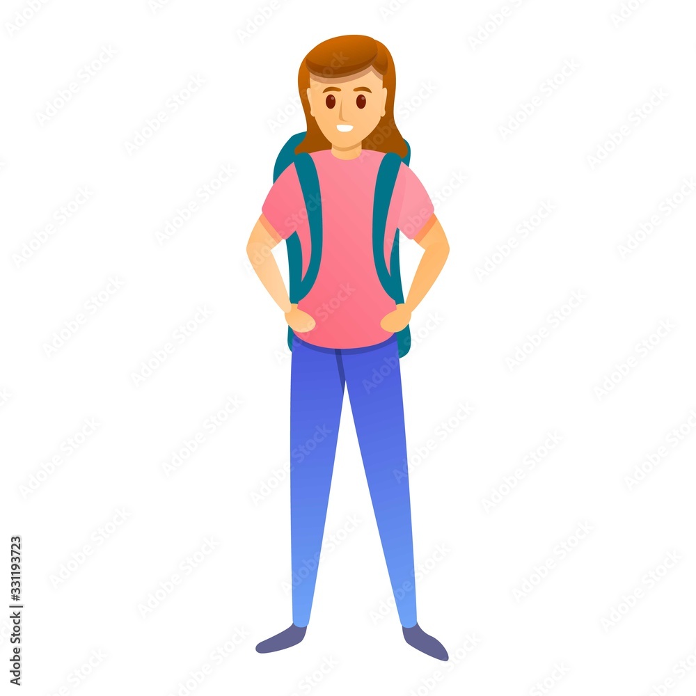 Girl with backpack icon. Cartoon of girl with backpack vector icon for web design isolated on white background Girl with backpack icon. Cartoon of girl with backpack vector icon for web design isolated on white background