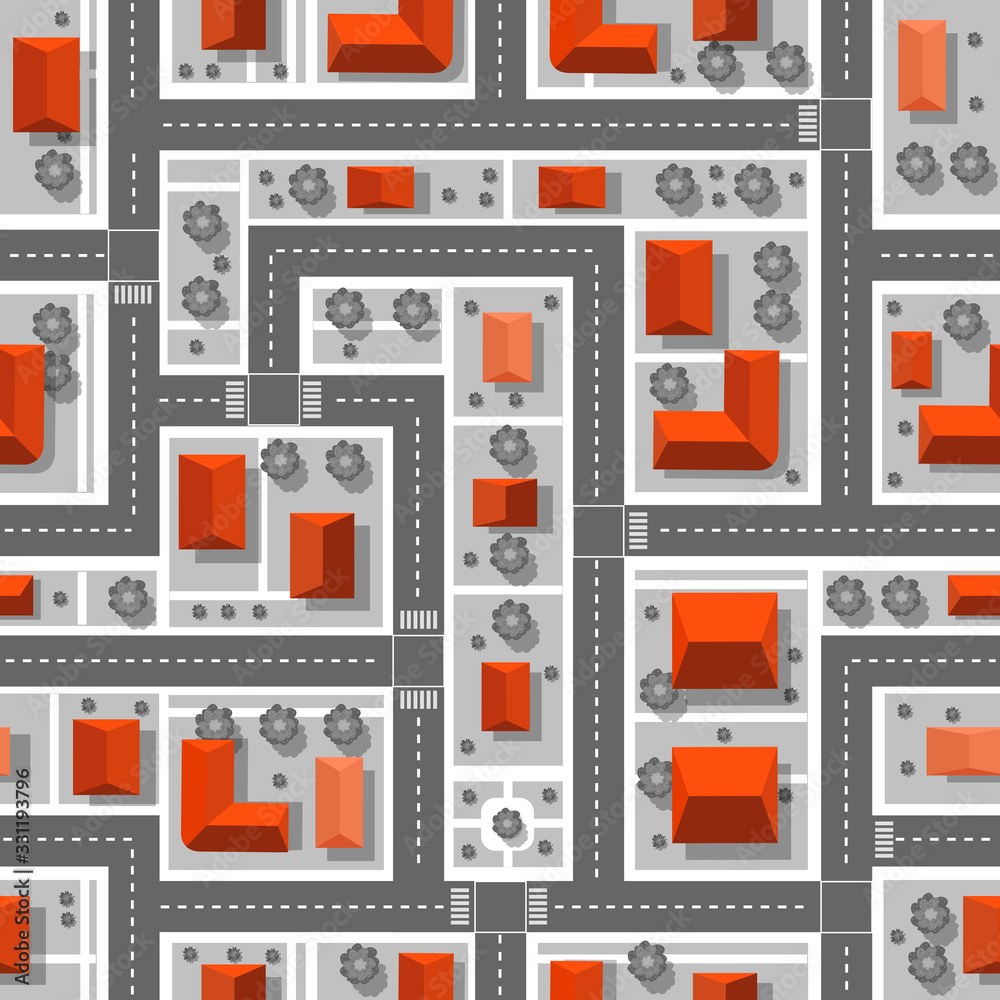 Top view of the plan city. Seamless repeating pattern.