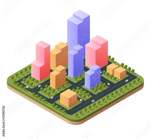 3D illustration isometric city landscape of skyscrapers