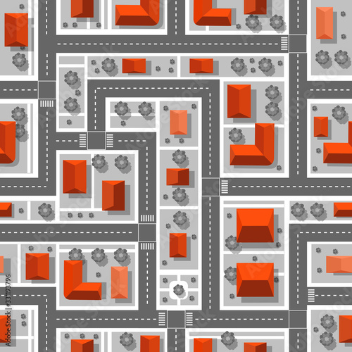 Top view of the plan city. Seamless repeating pattern.