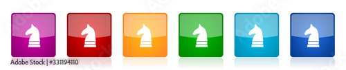 Chess horse icon set, colorful square glossy vector illustrations in 6 options for web design and mobile applications