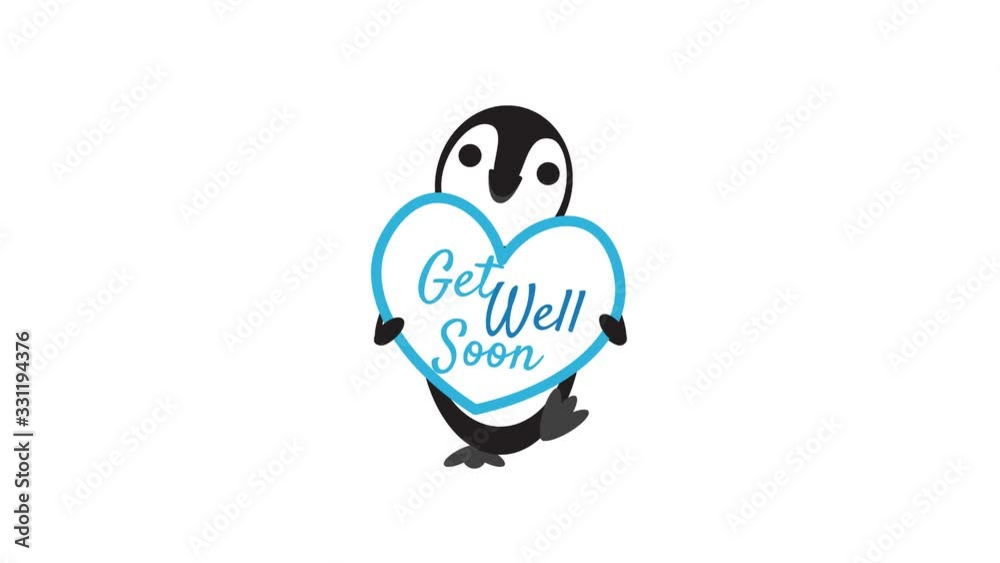 Cute Penguin Holding Get Well Soon Heart Shape Sign Cute Penguin Holding Get Well Soon Heart Shape Sign