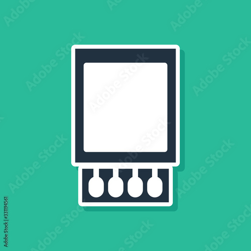 Blue Open matchbox and matches icon isolated on green background. Vector Illustration