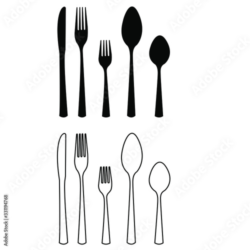 cutlery Vector icon set. Fork, knife, spoon illustration sign collection. Flat style.
