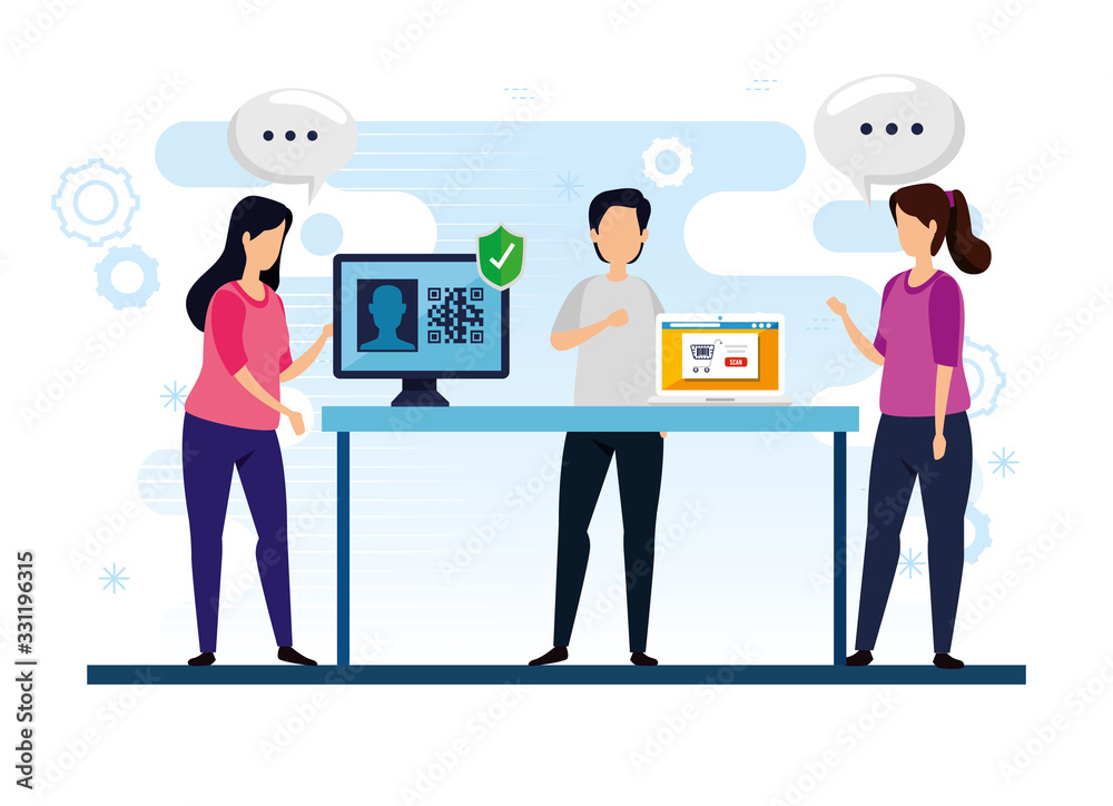 group people with code qr and icons vector illustration design group people with code qr and icons vector illustration design
