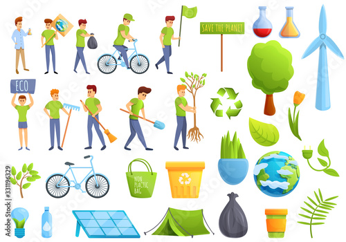 Ecologist icons set. Cartoon set of ecologist vector icons for web design