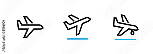 Set of three airplane icons. Editable line vector.