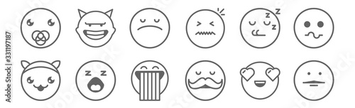 set of 12 classics icons. outline thin line icons such as straight, sir, sleepy, sleep, sad, devil
