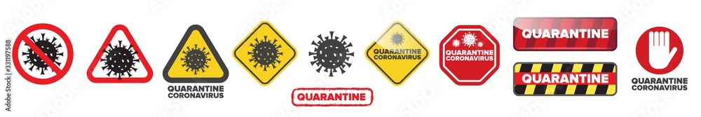 Stop coronavirus and quarantine sign icon set isolated on white background. - obrazy, fototapety, plakaty 
