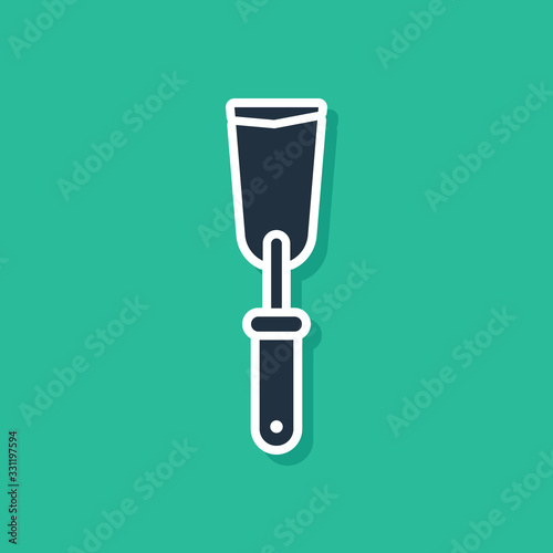 Blue Putty knife icon isolated on green background. Spatula repair tool. Spackling or paint instruments. Vector Illustration