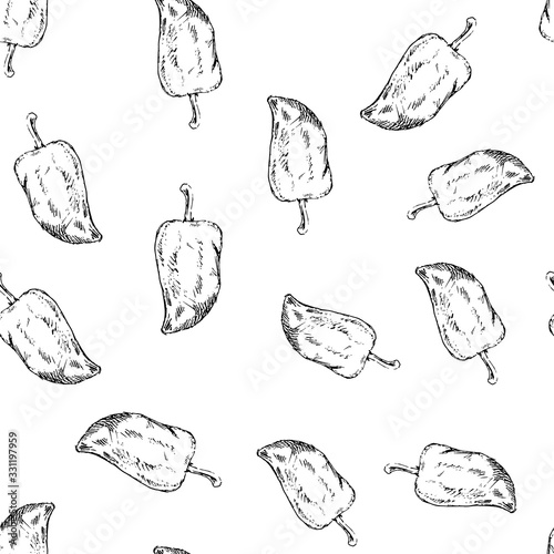 Seamless pattern Hand Drawn pepper doodle. Sketch style icon. Decoration element. Isolated on white background. Flat design. Vector illustration