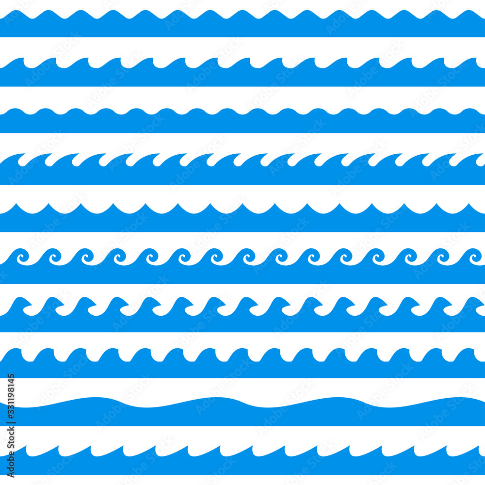 Water wave set. Line waves seamless pattern collection. Sea and Ocean graphic design. Vector illustration. Water wave set. Line waves seamless pattern collection. Sea and Ocean graphic design. Vector illustration.