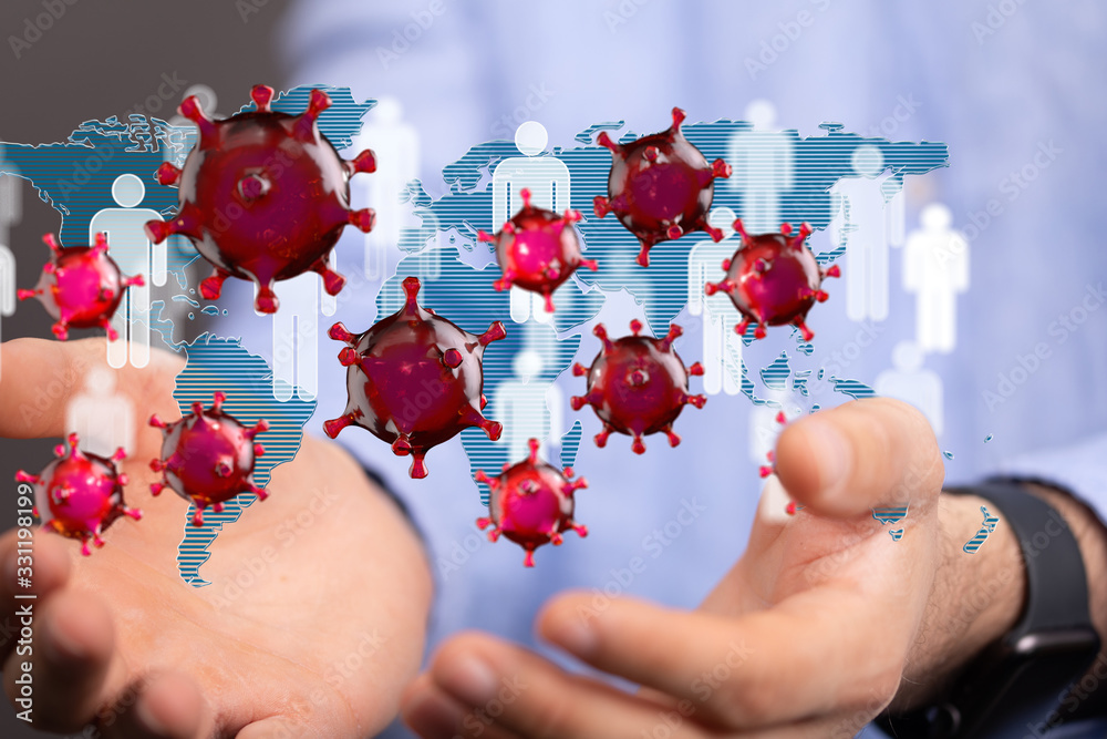 Ncov spreading concept, Earth and virus models. Ncov spreading concept, Earth and virus models.