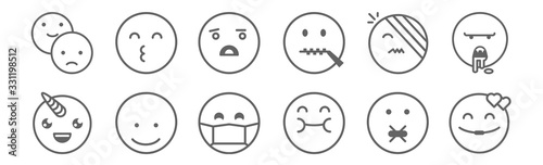 set of 12 classics icons. outline thin line icons such as in love, fat, smile, injury, confused, kiss