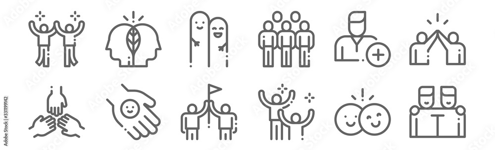 © MacroOne - set of 12 friendship icons. outline thin line icons such as friends, happiness, friendly, add friend, friends, think © MacroOne - set of 12 friendship icons. outline thin line icons such as friends, happiness, friendly, add friend, friends, think