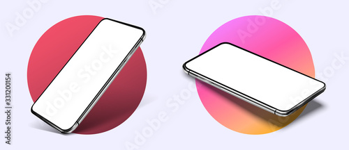 Smartphone frame less blank screen, rotated position. 3d isometric illustration cell phone. Smartphone perspective view. Template for infographics or presentation UI design interface. vector