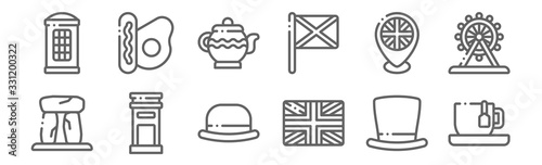 set of 12 united kingdom icons. outline thin line icons such as tea, united kingdom, mailbox, united kingdom, teapot, english breakfast