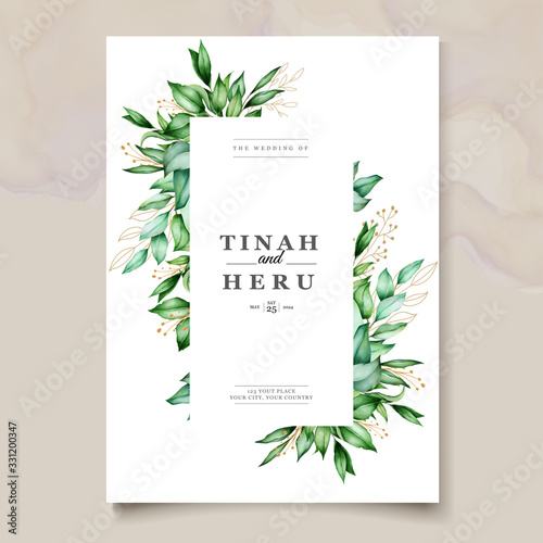Wedding invitation and menu template with beautiful leaves